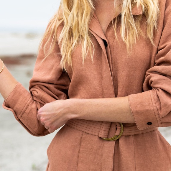 ABLE Charlyn Linen Blend Button Up Jumpsuit in Amber Brown - Picture 5 of 13